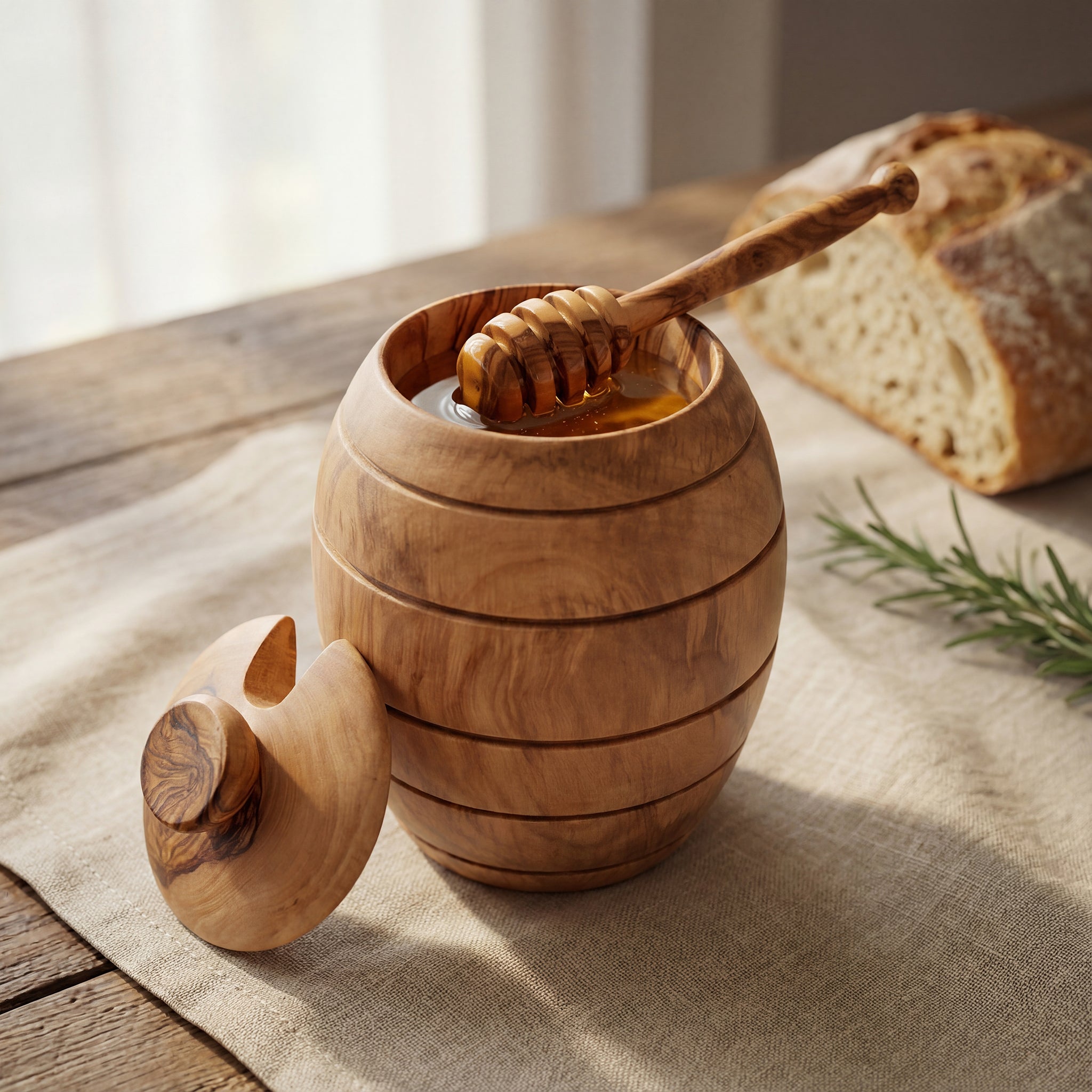 Olive Wood Honey Jar Ember Collective
