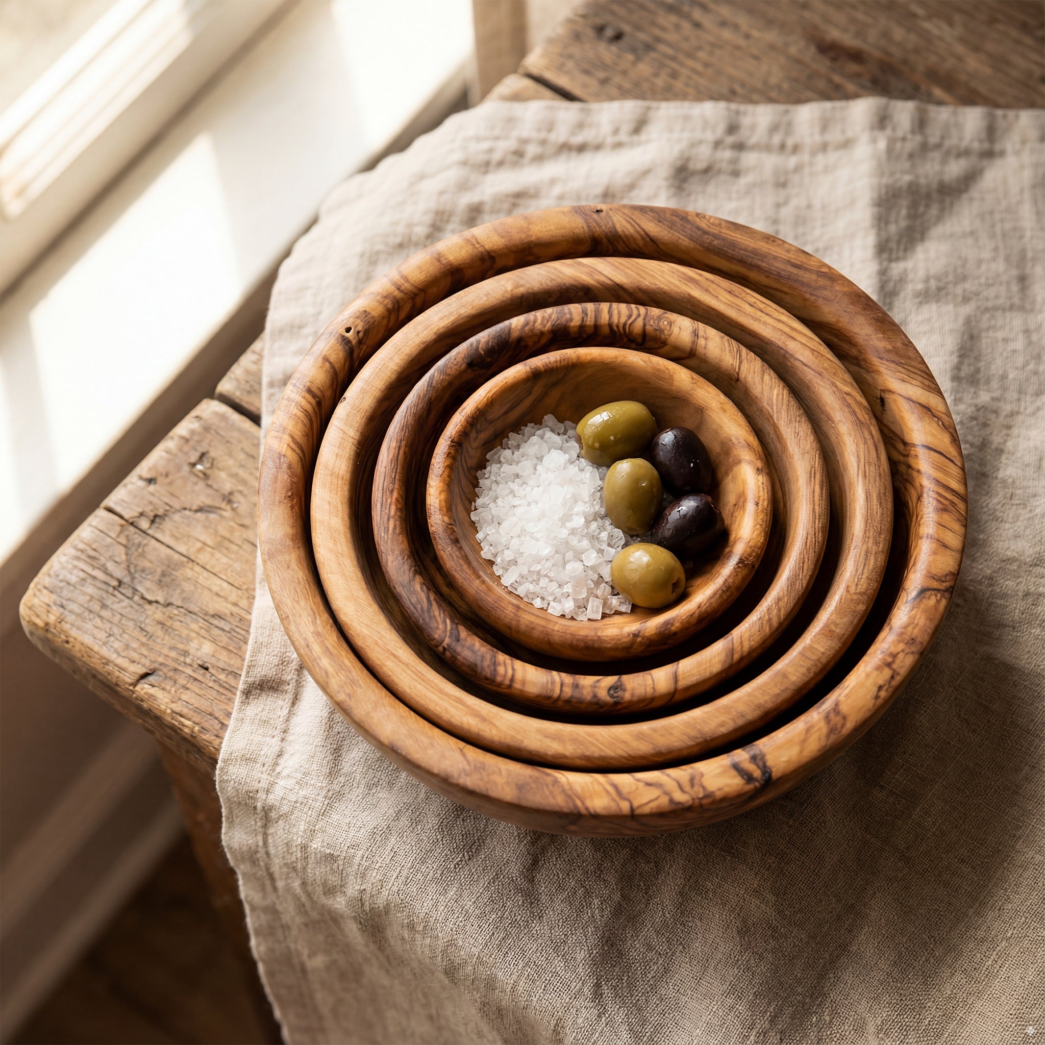 Olive Wood Nesting Bowl Set Ember Collective