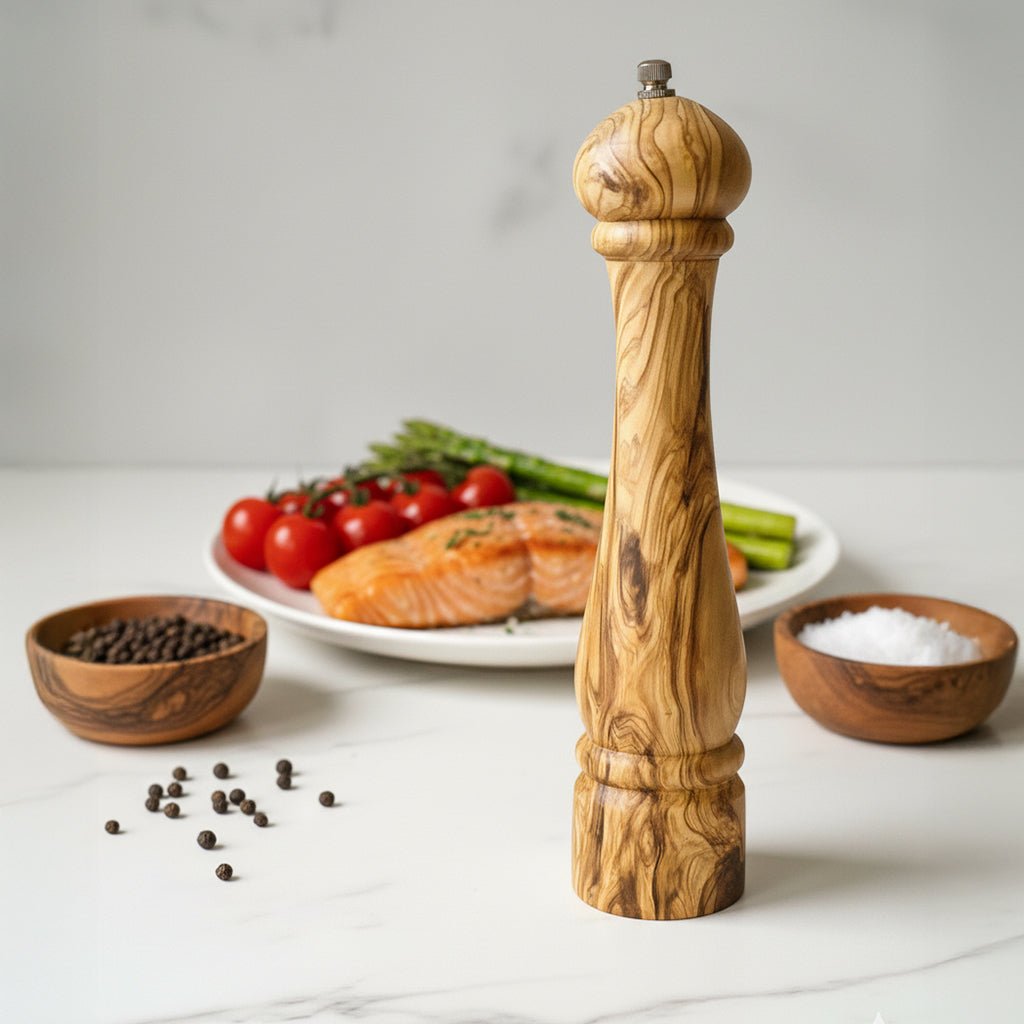 Olive Wood Salt & Pepper Mill Set 10" Ember Collective