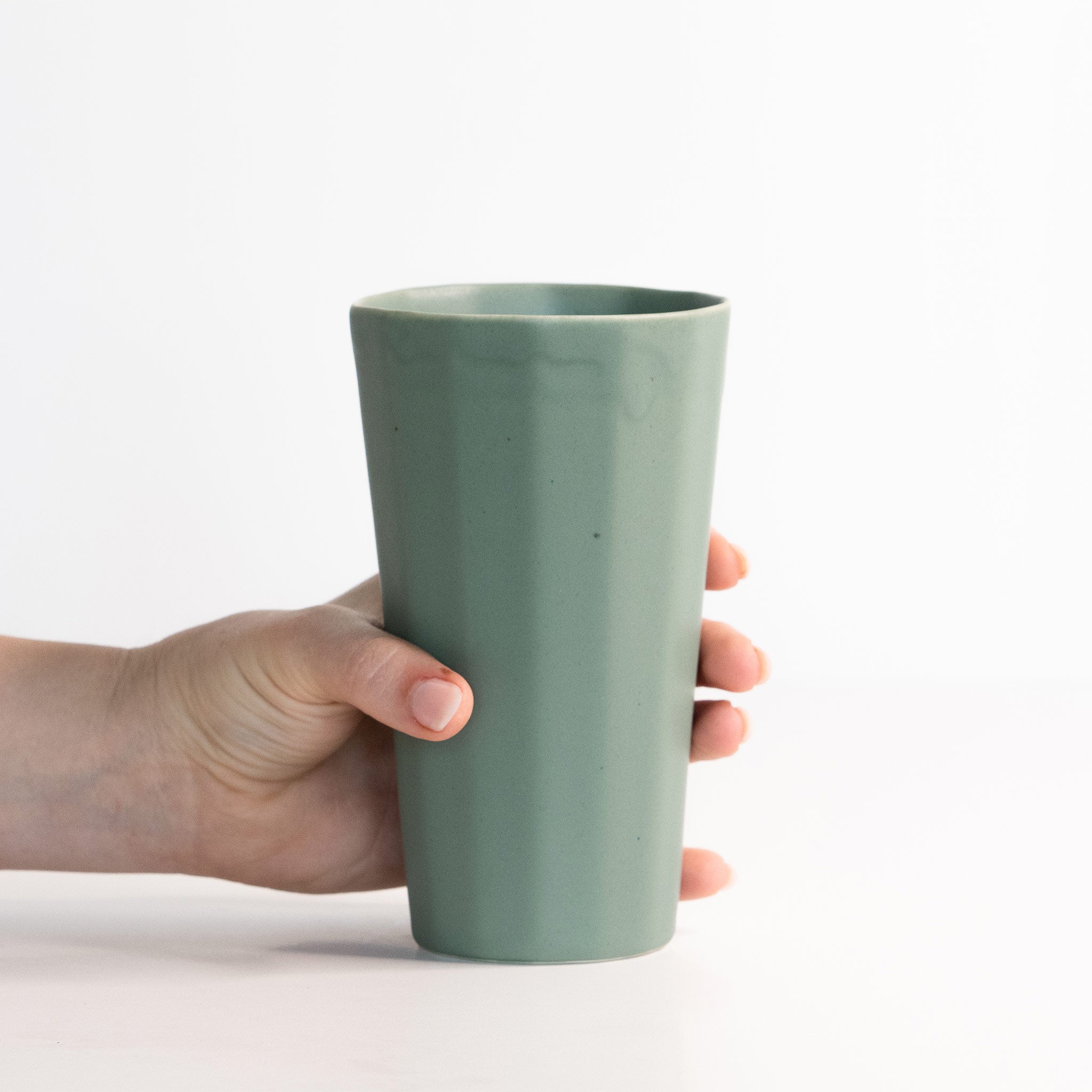 Handmade Porcelain Pint Cup Rosemary Green Ember Collective