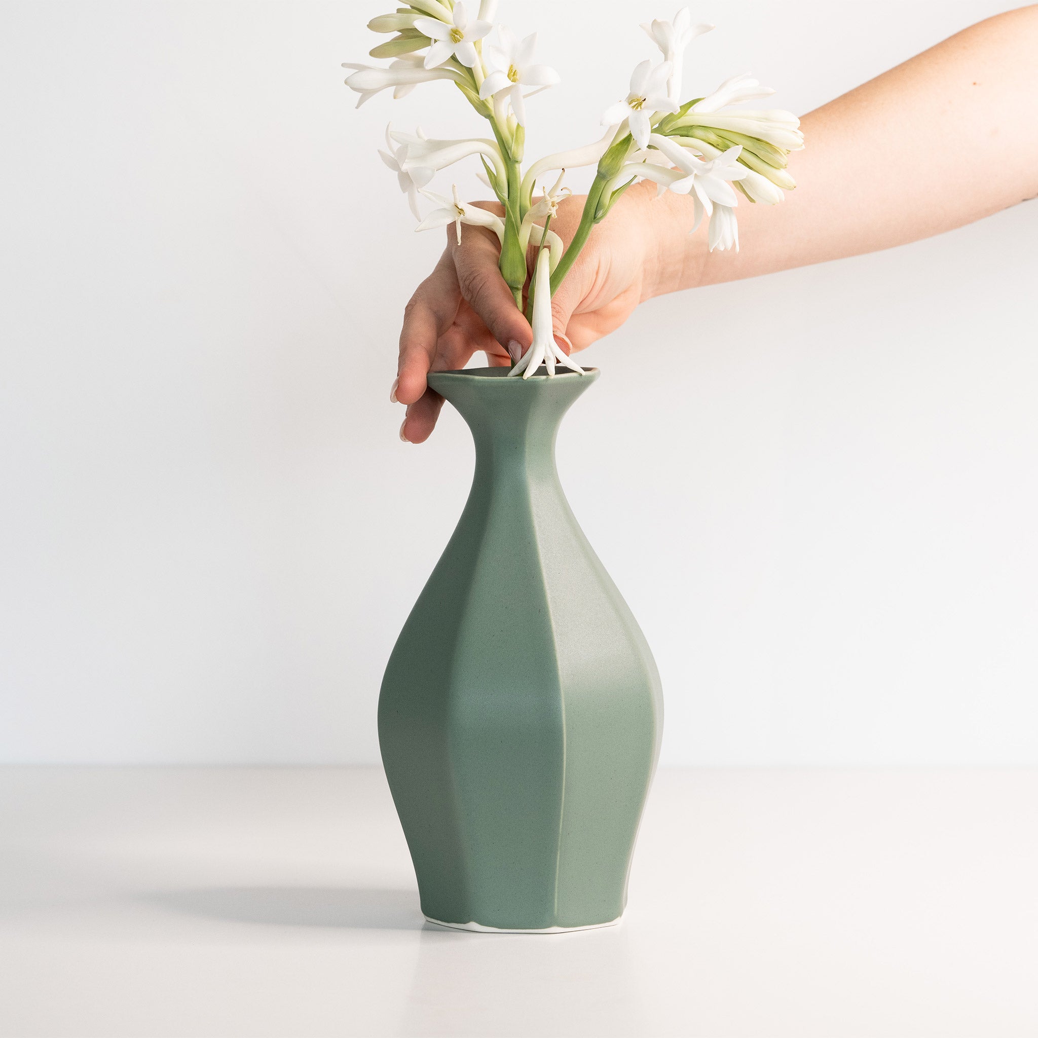 Porcelain Table Flower Vase Rosemary Green Ember Collective