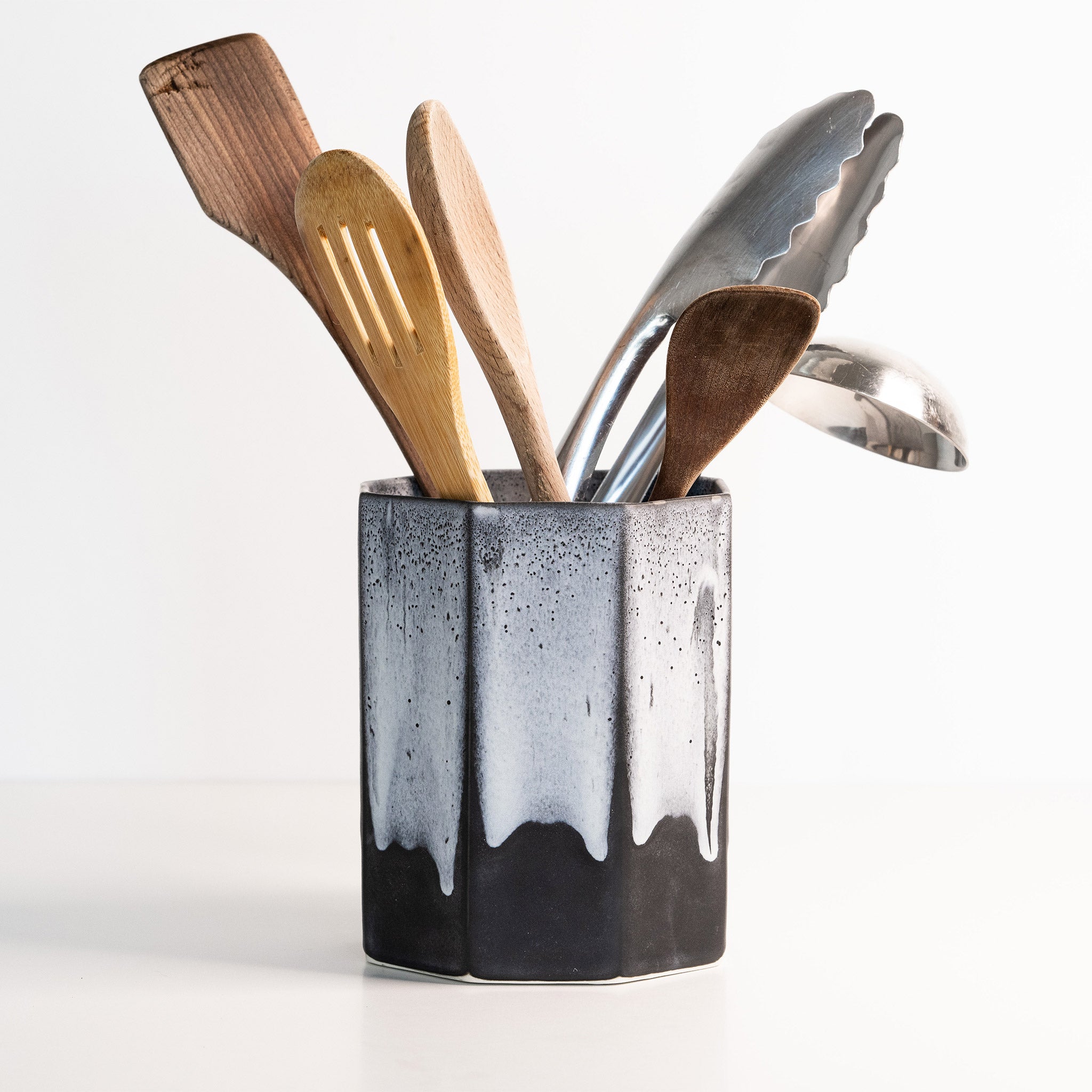 Porcelain Utensil Crock Holder Night Snow Ember Collective