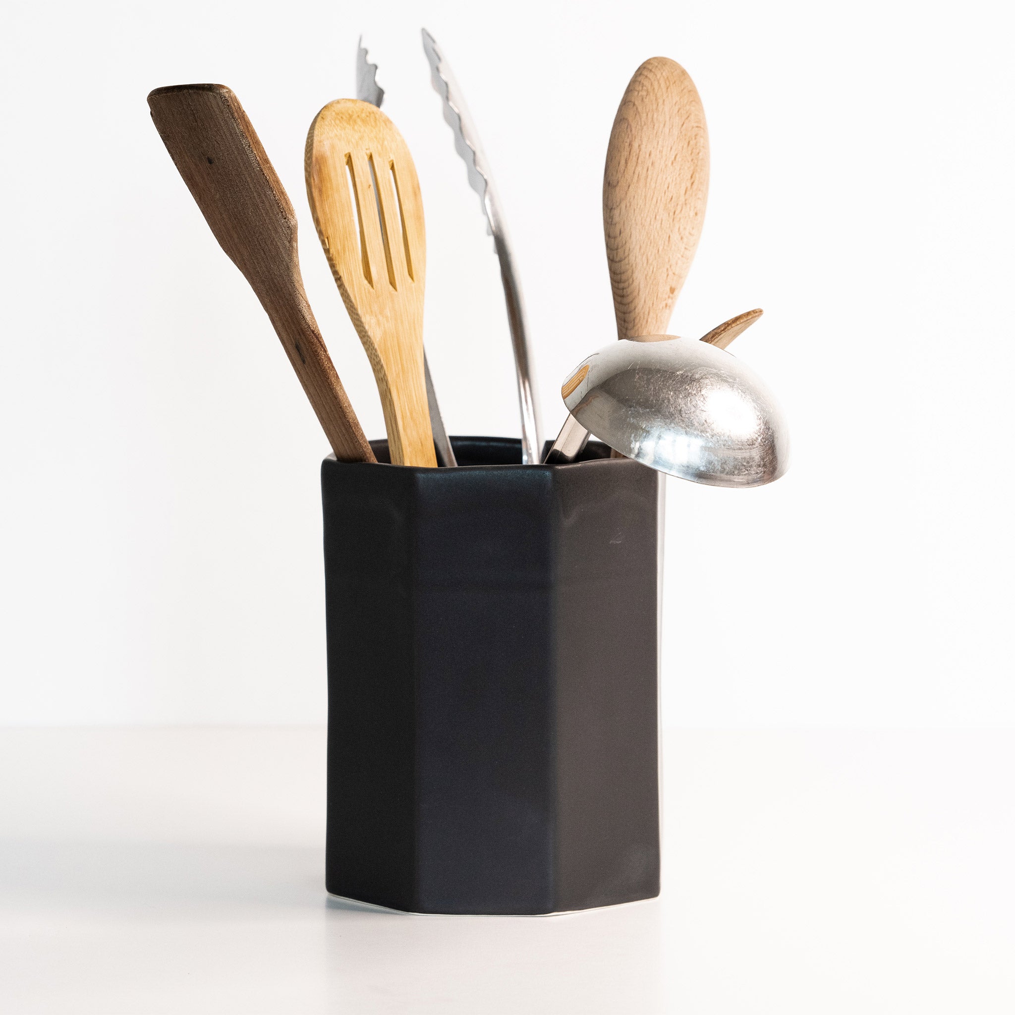 Porcelain Utensil Crock Holder Mica Black Ember Collective