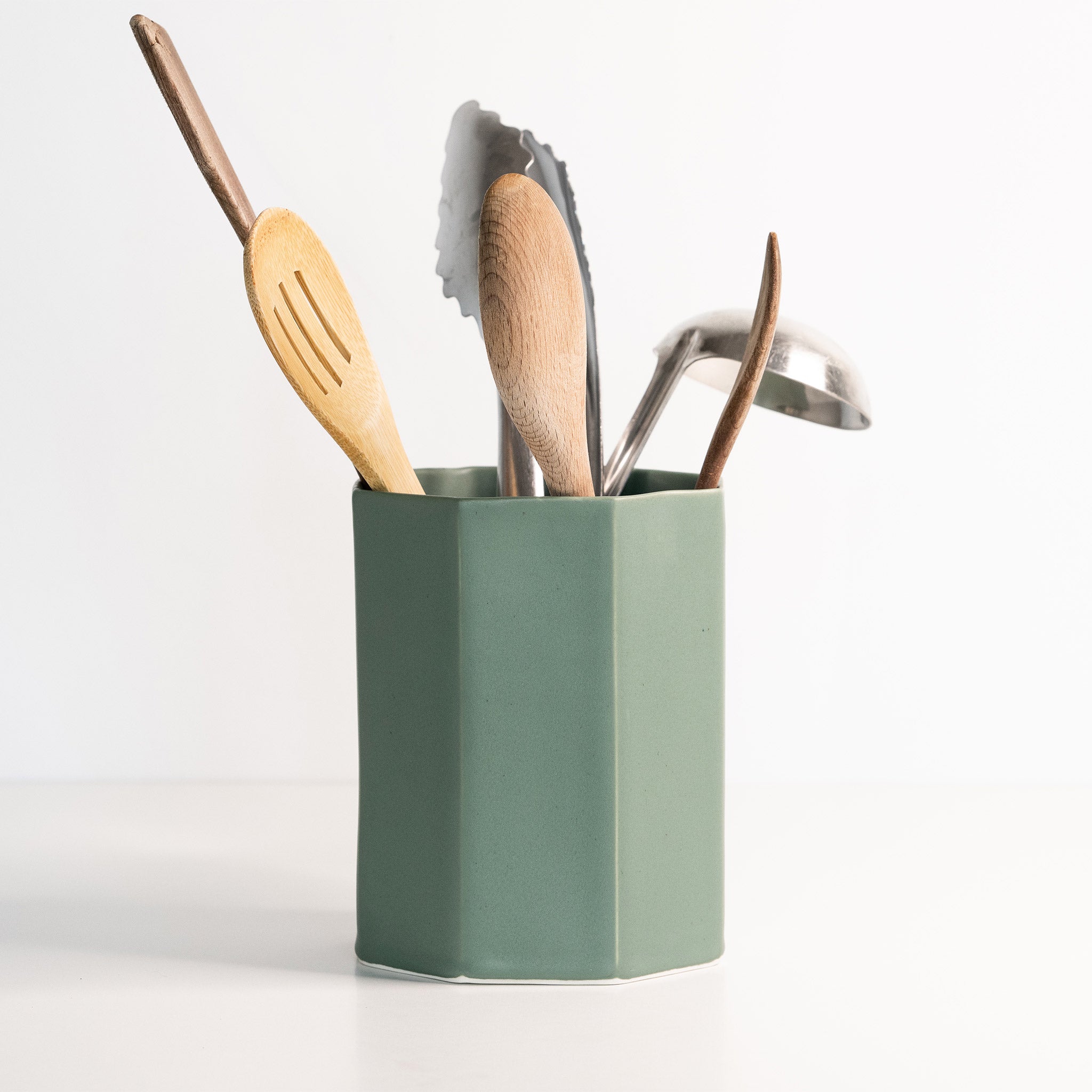 Porcelain Utensil Crock Holder Rosemary Green Ember Collective