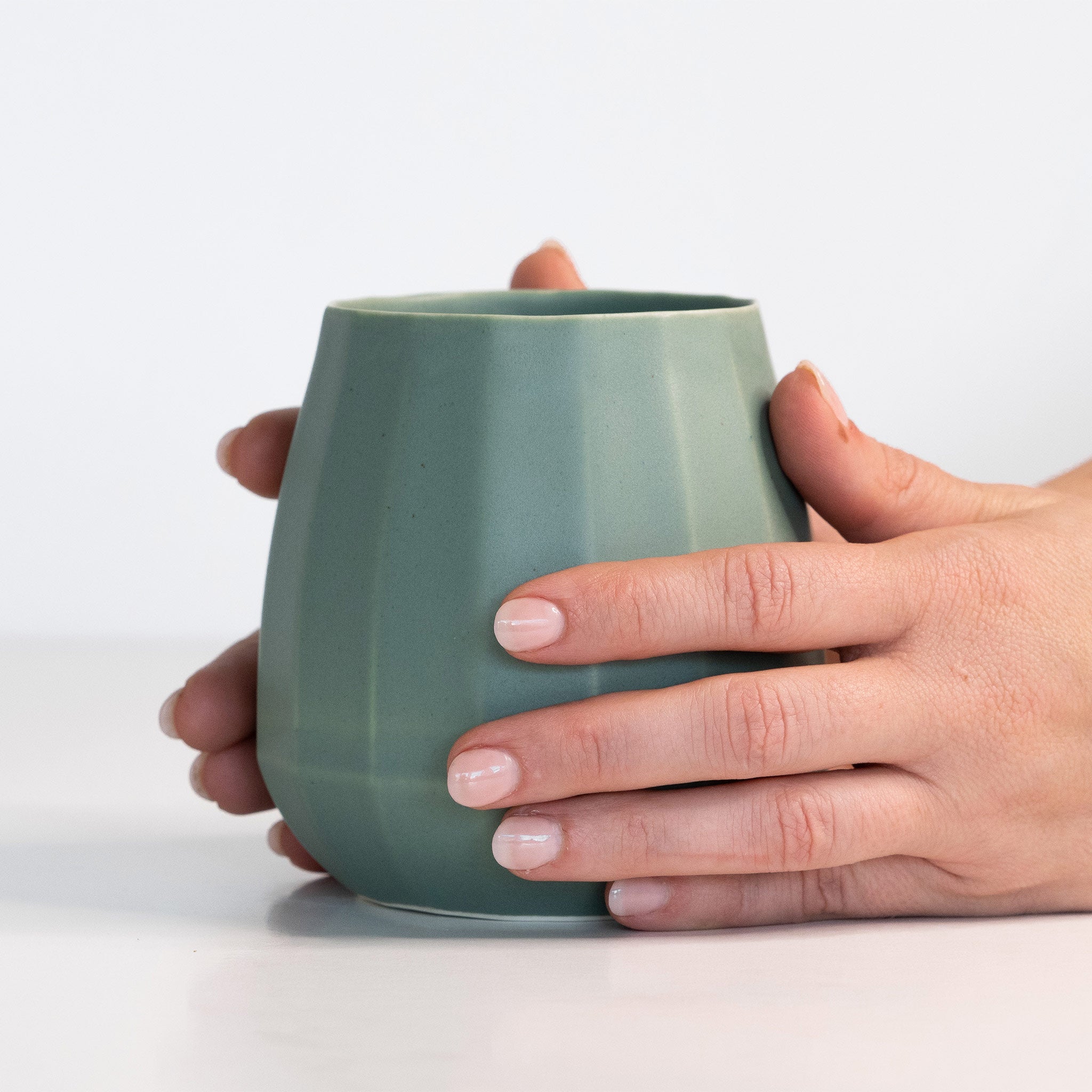 Ceramic Stemless Wine Glass Rosemary Green Ember Collective